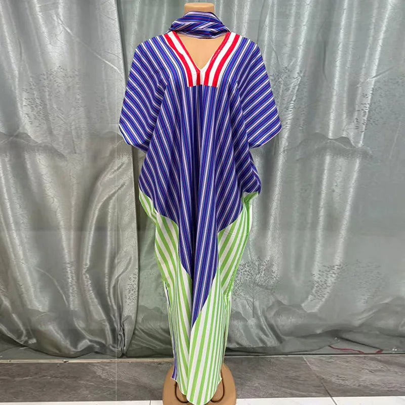 African long dress for women featuring traditional Dashiki and Ankara patterns, stylish Muslim Kaftan gown with vibrant colors.