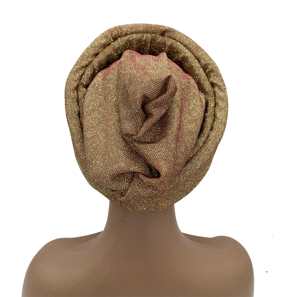 Glittering African Women's Turban Cap Muslim Female Head Wraps