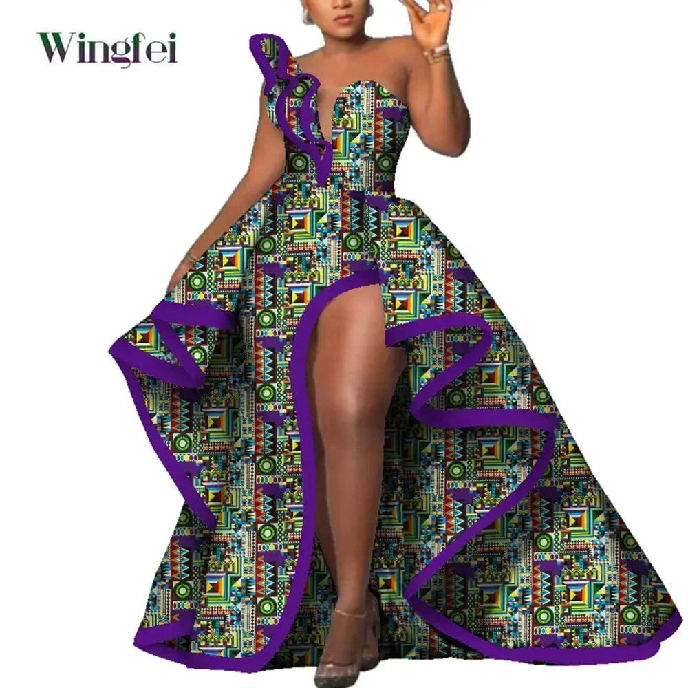 Dashiki Party Dresses Fashion Robe Africaine Ankara Floral Print Maxi Long Strapless Dresses African Dresses for Women WY6981