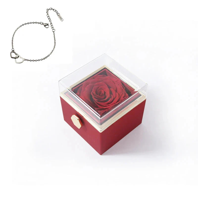Double heart steel bracelet with eternal rose box from SHOWLU FASHION, featuring a stylish silver design with romantic accents.