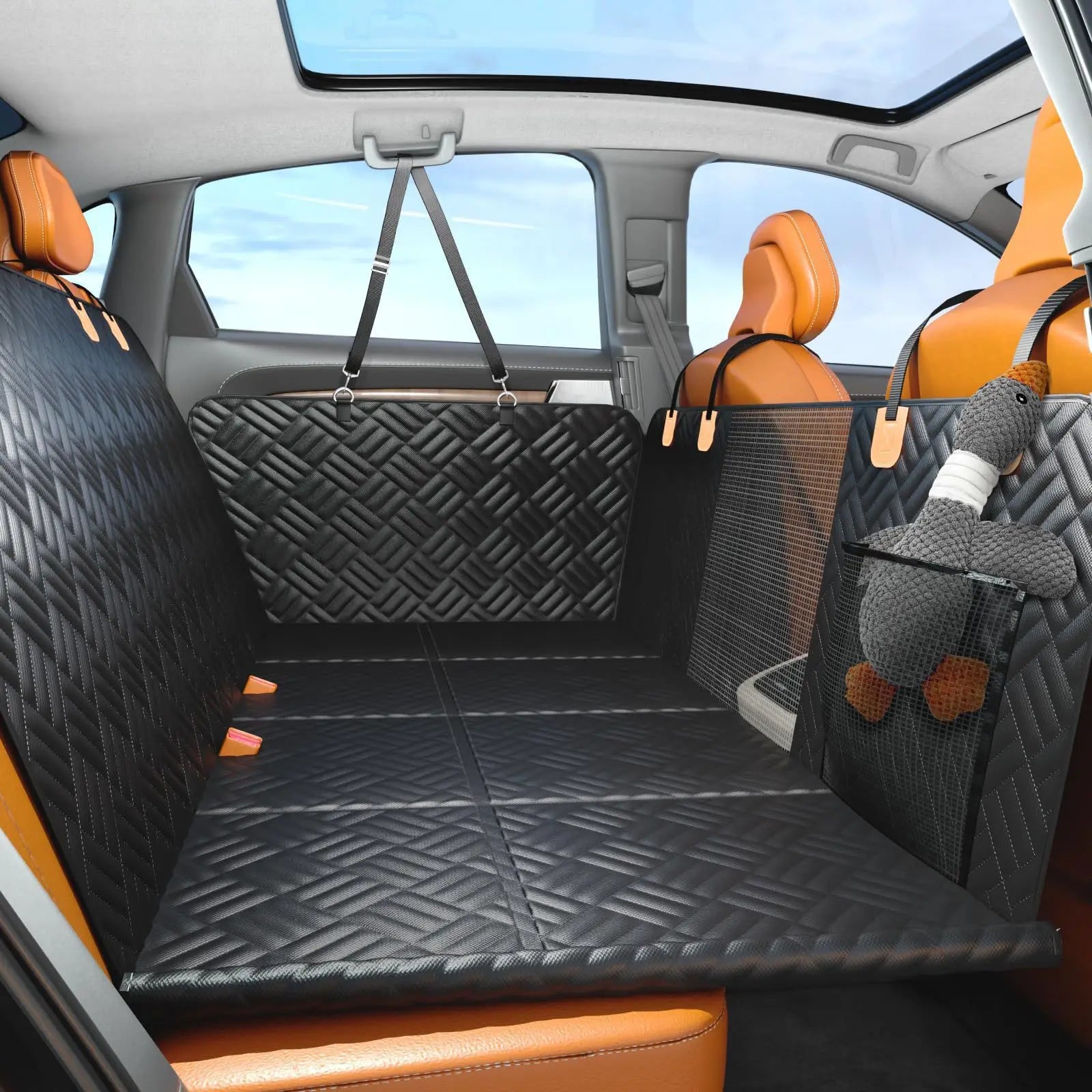 Waterproof nylon pet car seat cushion by Showlu Fashion Store, designed for rear seats to keep dogs comfortable and clean.