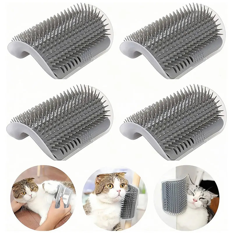 Showlu Fashion Store cat self-groomer brush wall corner for short and long fur cats, featuring soft grooming, massage, and scratching surfaces.