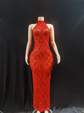 Sparkling sequin crystal long dress, ladies' evening dress, ball, birthday dress, sexy and transparent performance clothing