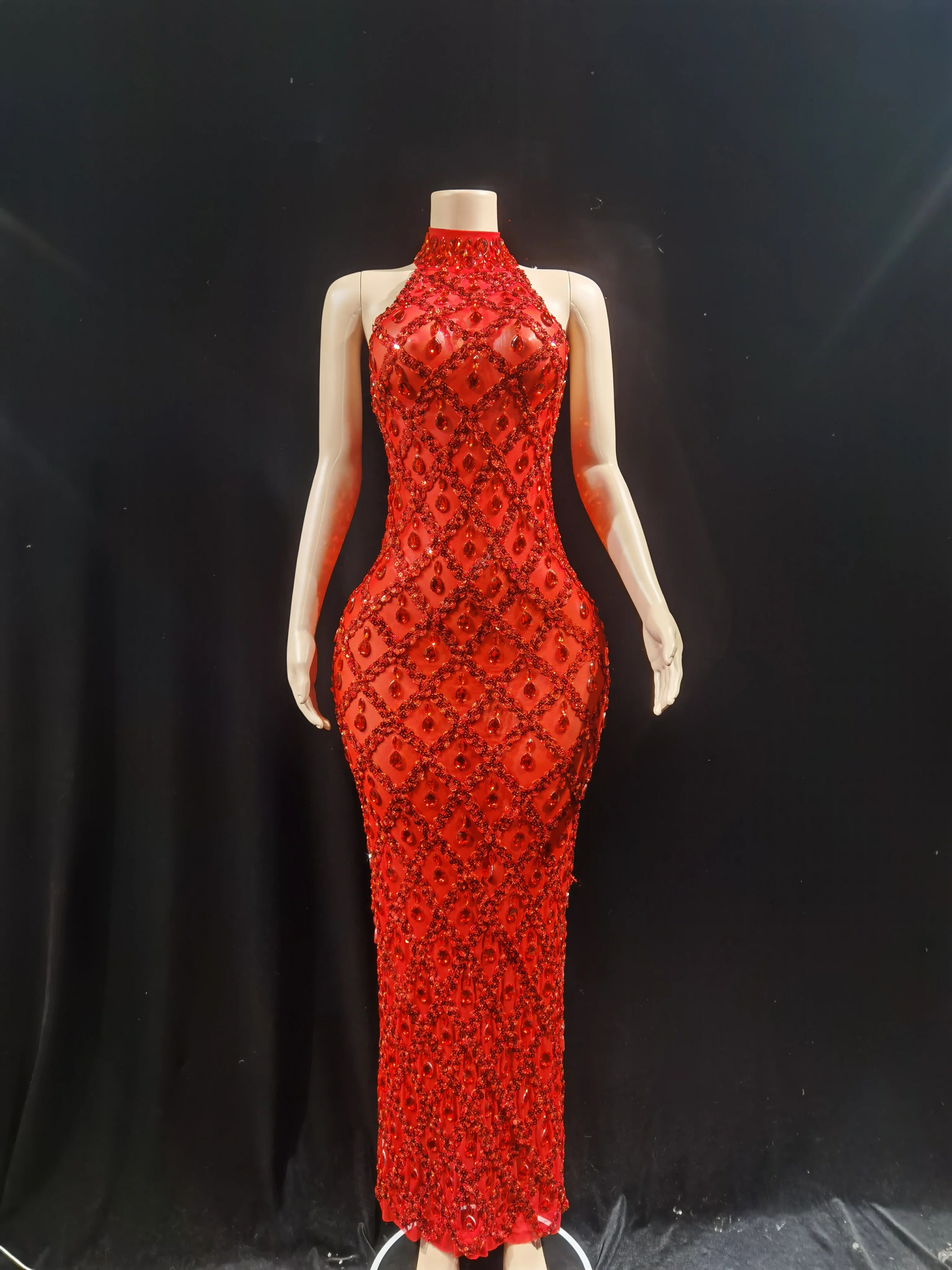 Sparkling sequin crystal long dress, ladies' evening dress, ball, birthday dress, sexy and transparent performance clothing