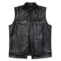 Men's faux leather biker vest with stand collar, designed for autumn and winter, from SHOWLU FASHION STORE.