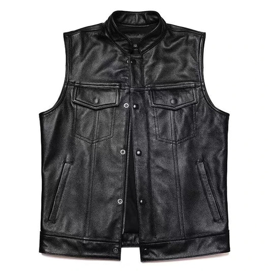 Autumn Winter Men's Faux Leather Waistcoat Classical Men Stand Collar Motorcycle Biker Leather Vest Stylish Clothing