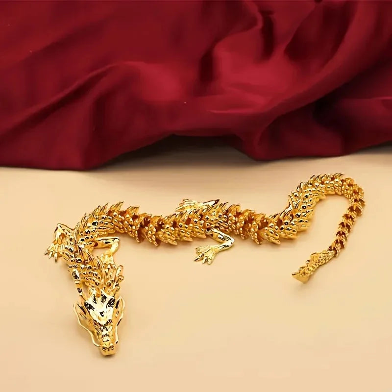 Golden alloy 3D dragon statue from Showlu Fashion, a movable desktop decor piece showcasing intricate dragon craftsmanship.