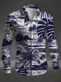 Hawaiian men's long sleeve shirt with 3D printed design, button front, and flip-over collar, stylish street trend clothing by Showlu Fashion