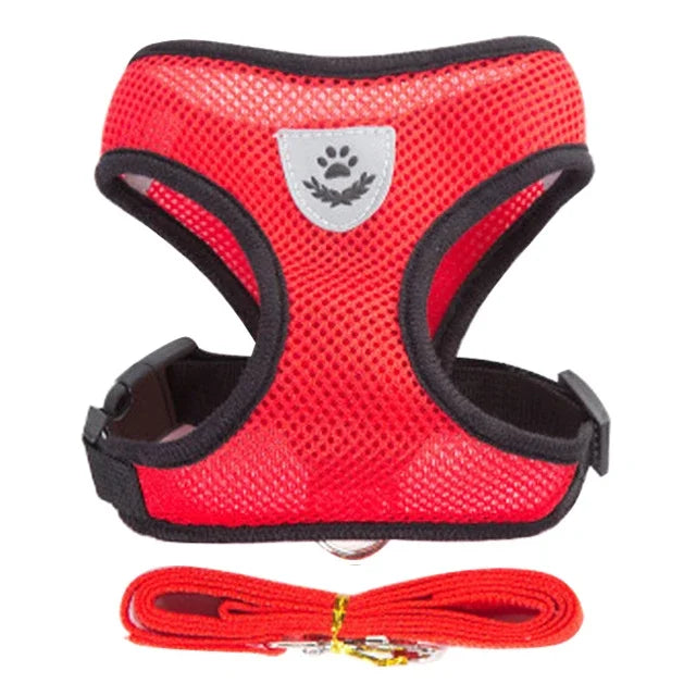 Showlu Fashion Store pet harness vest with adjustable mesh leash for small and medium dogs, featuring a secure collar and polyester material.