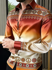 New men's 3D floral printed long sleeved shirt with high-quality patterns, casual long sleeved collar top