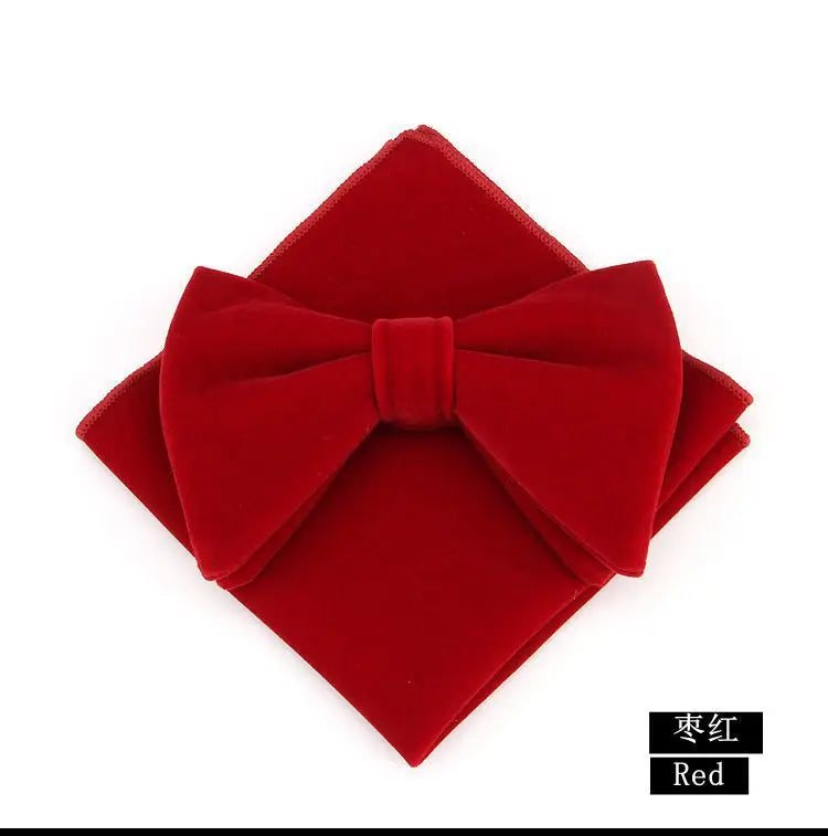 Showlu Fashion men's velvet bowtie, pocket square, and handkerchief set with custom logo, perfect for wedding dress and formal wear.