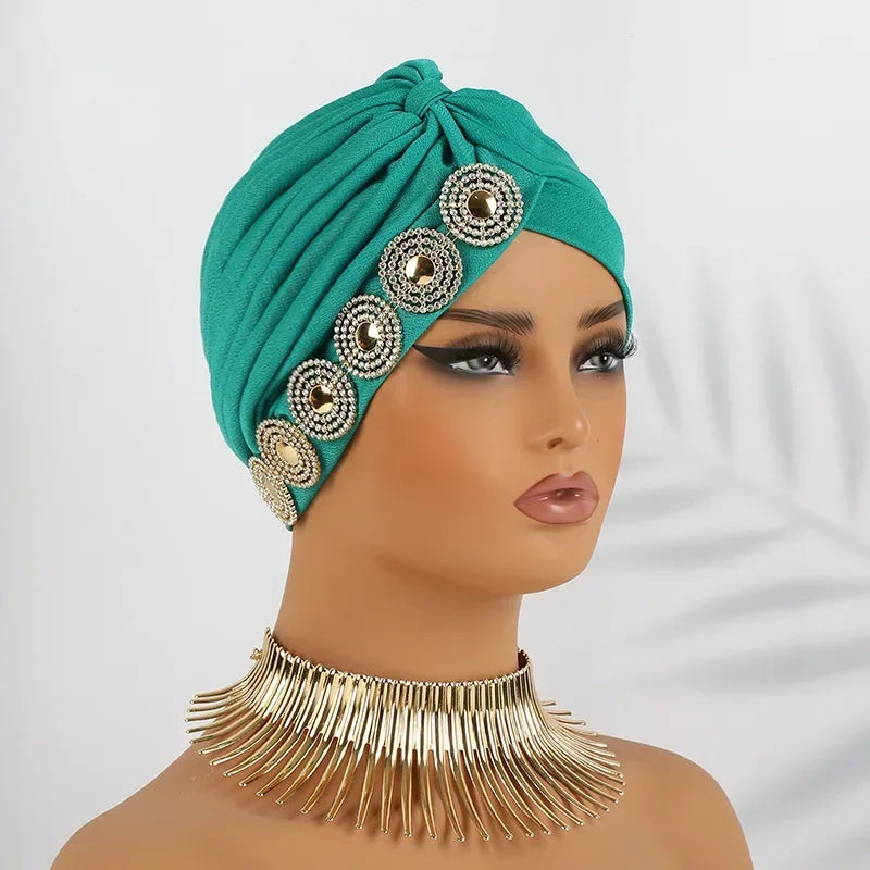 Indian Women Chemo Cap Muslim Diamonds Hijab Pleated Turban Wrap Headscarf Beanies Hair Loss Bonnet Hat Femme Turbante Mujer New SHOWLU FASHION STORE