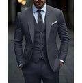 Dark Grey High Quality Men Suits Slim Fit Single Breasted Peak Lapel Elegant Groom 3 Piece Jacket Pants Vest Male Sets