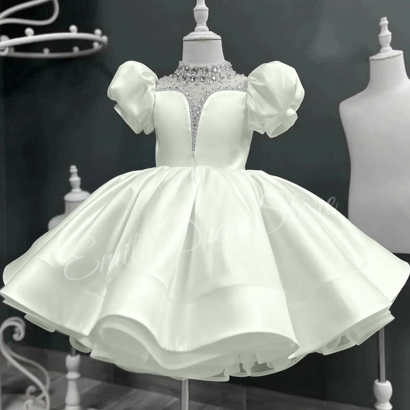 Customized Black Flower Girl Dress For Wedding Beaded Puffy Knee Length Baby Kids Birthday Pageant First Communion Gown