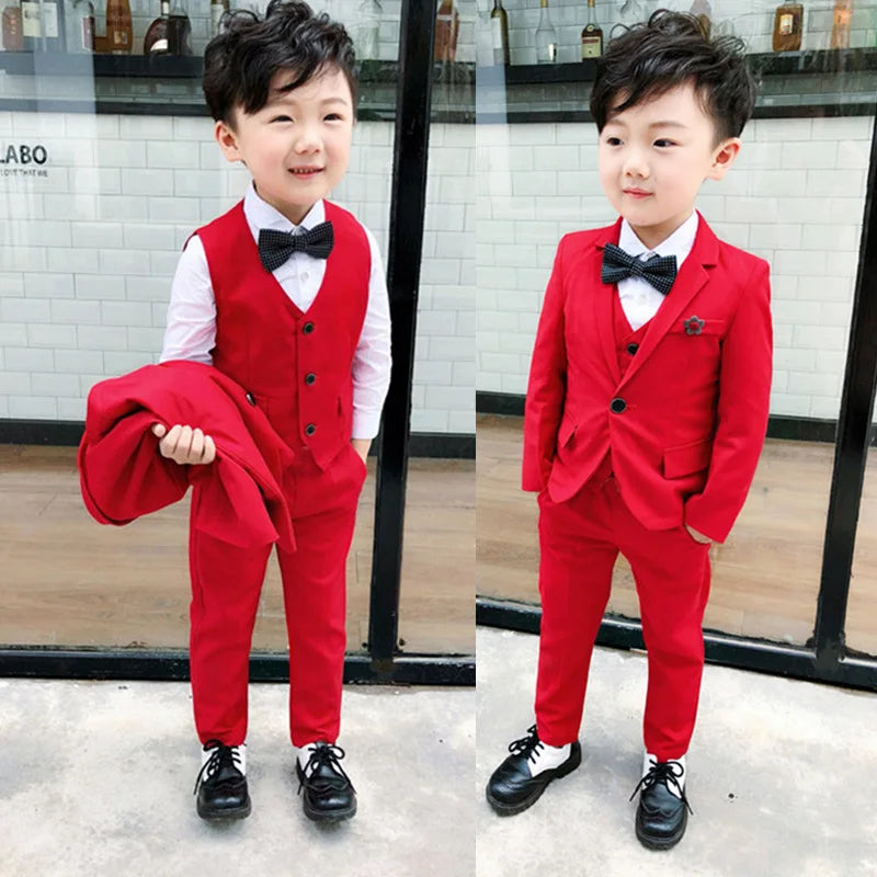 Boy's 4-piece formal wedding suit by LUOBOBEIBEI, includes cotton blazer, vest, and pants, perfect for special occasions.