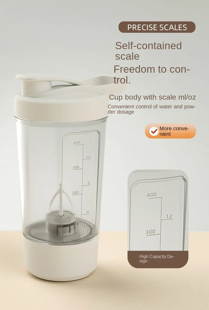 Showlu Smart General portable USB electric protein shake blender cup with a sleek design and blending lid, ready for on-the-go use.