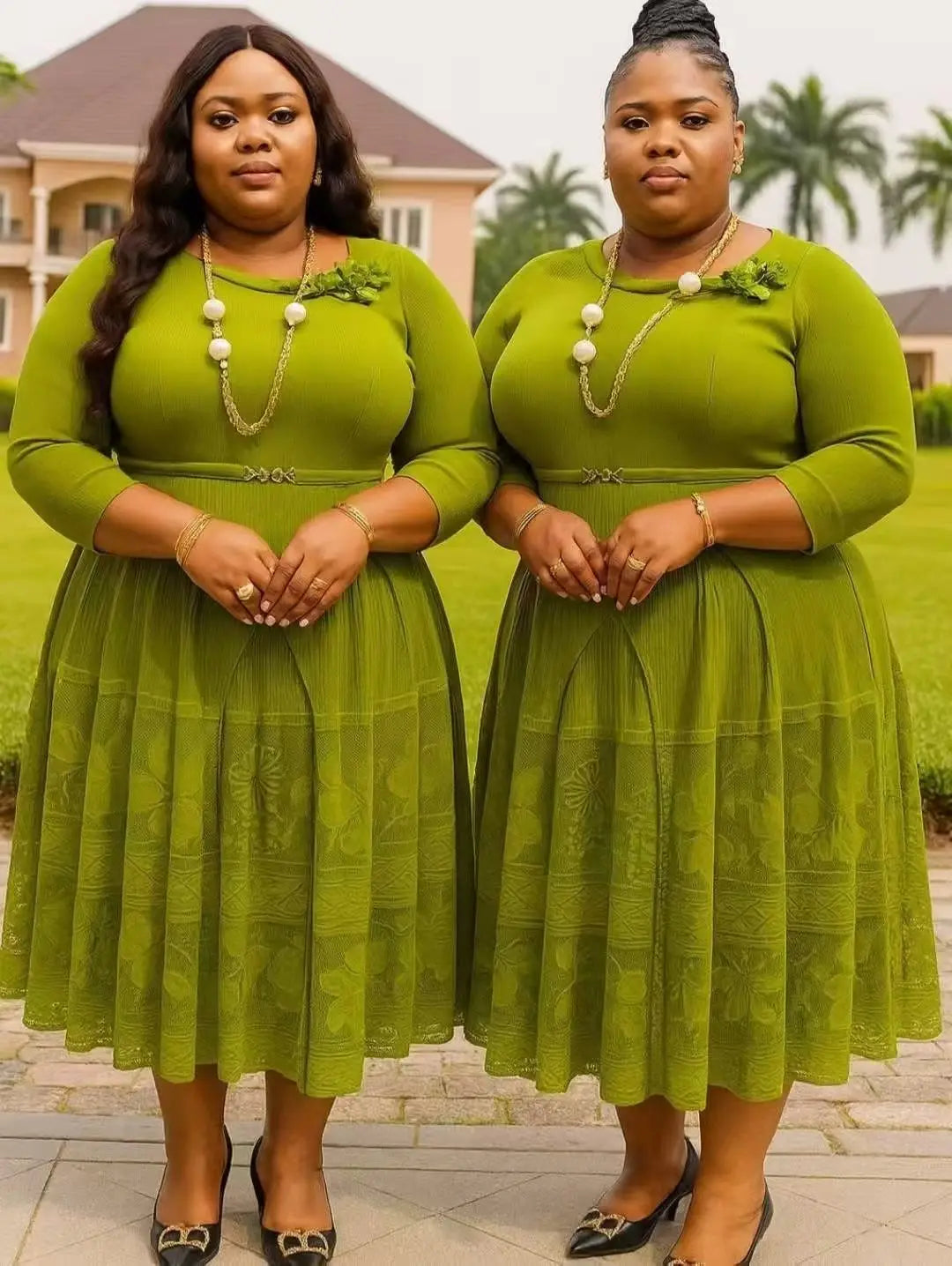 Miyake Miyake Plus Size Pleated Women's Dress Lace Corsage Slim Fit