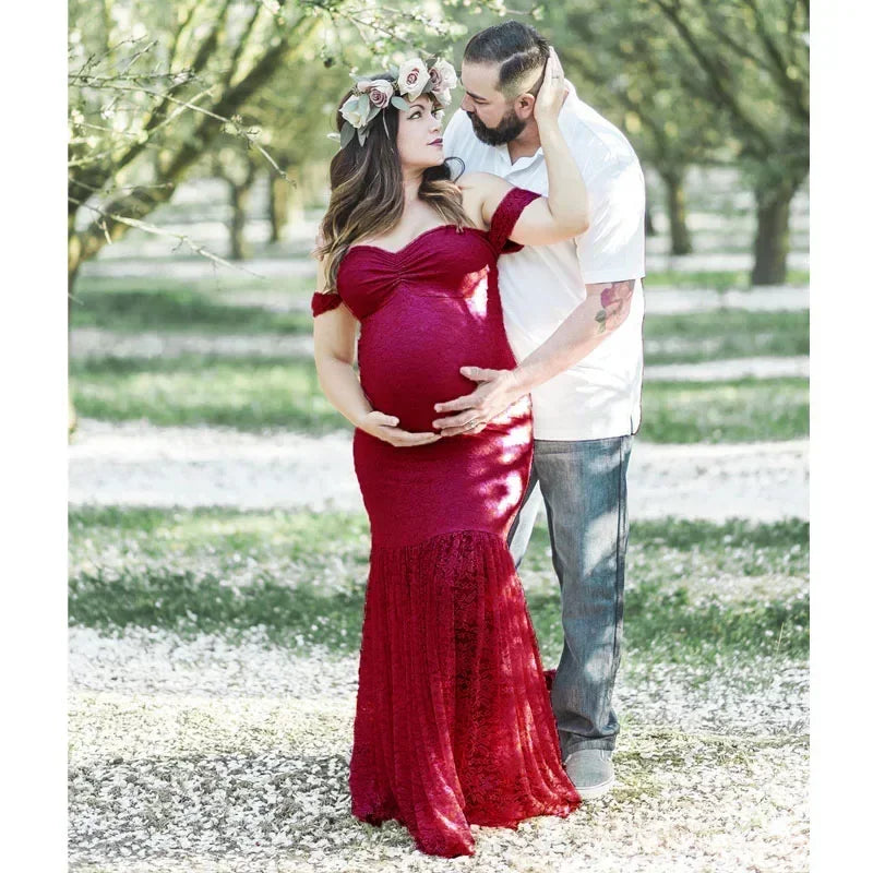Sexy lace maternity dress by Showlu Fashion, mermaid-style pregnancy maxi gown with elegant design and fitted silhouette.