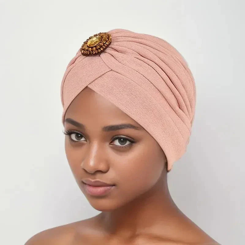 Showlu Fashion women's diamond pleated turban hijab chemo cap wrap in stylish fabric, designed for comfortable head coverage.