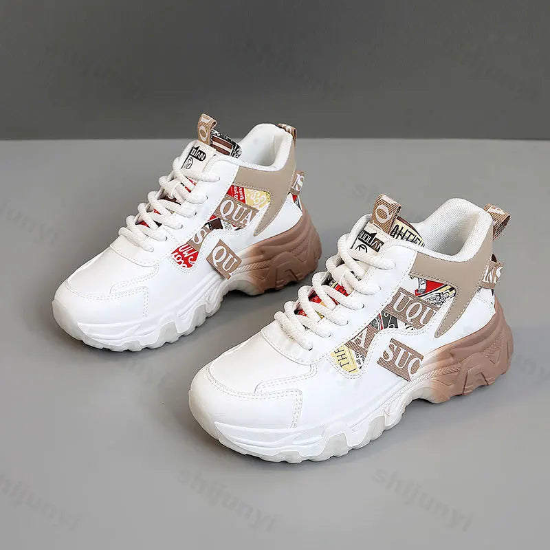 Women casual sneakers by Showlu Fashion with thick soles, non-slip outdoor running shoes, ideal for walking in autumn.