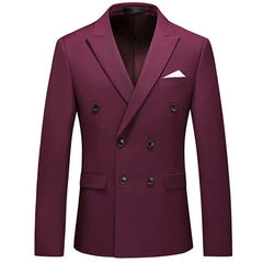 2025 Fashion New Men's Casual Boutique Business Solid Color Double Breasted Suit Jacket Blazers Coat