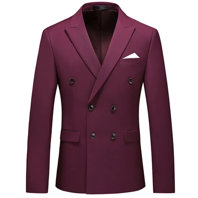2025 Fashion New Men's Casual Boutique Business Solid Color Double Breasted Suit Jacket Blazers Coat