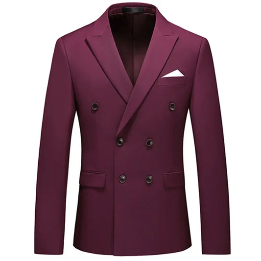 2025 Fashion New Men's Casual Boutique Business Solid Color Double Breasted Suit Jacket Blazers Coat