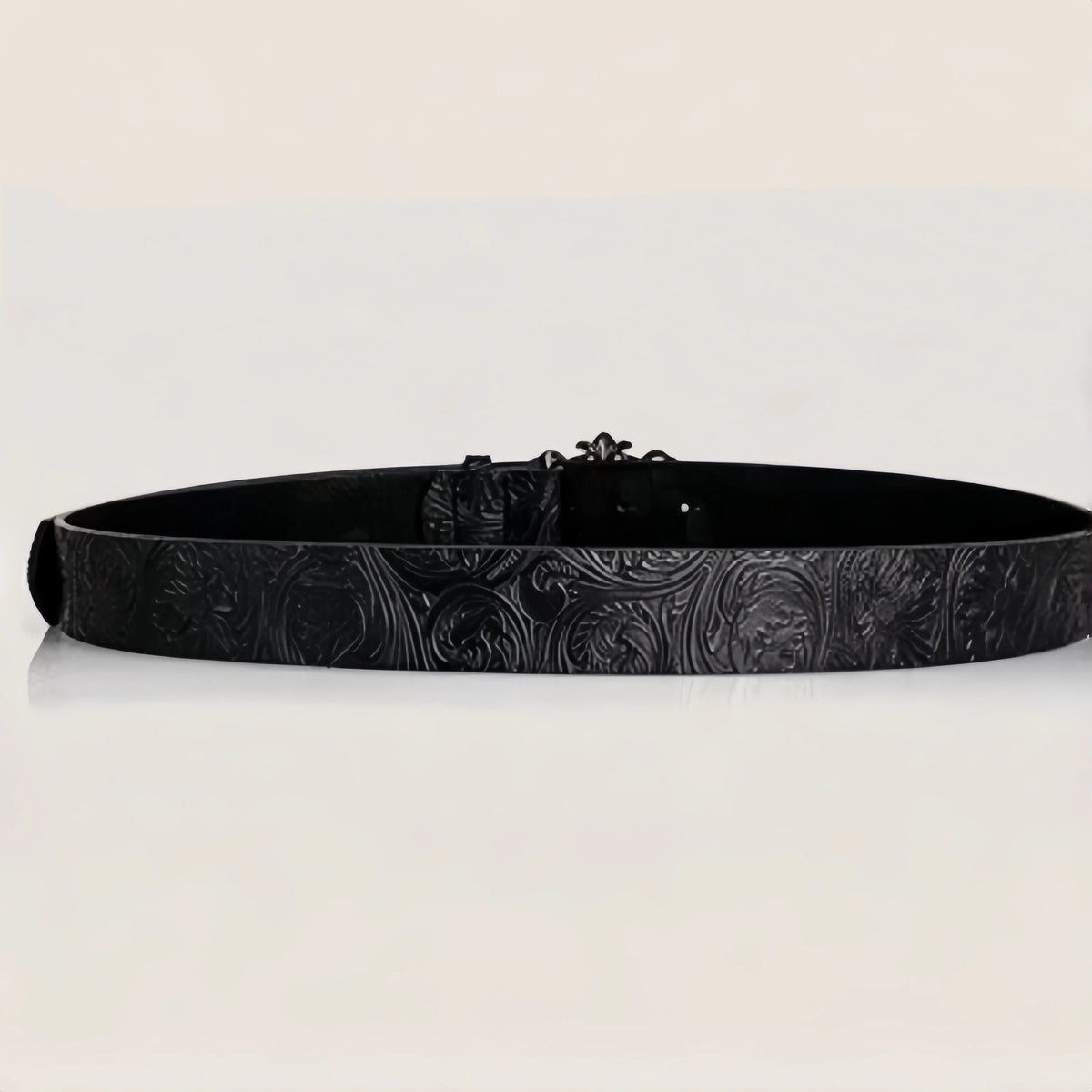 Black retro men's and women's bohemian style PU leather belt with vintage hollow buckle, punk rock Y2K fashion accessory