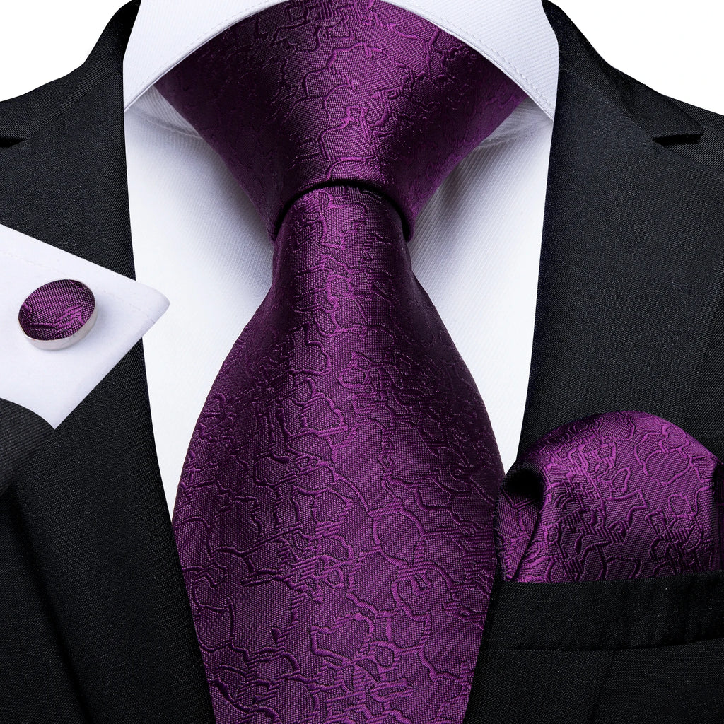 DiBanGu Ties For Men Purple Floral Paisley Necktie Business Formal 100% Silk Tie Pocket Square Set For Wedding Party Cravat
