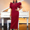 SHOWLU FASHION women's beaded sheath party dress with ruffle sleeves and ankle length, elegant and stylish for special occasions.