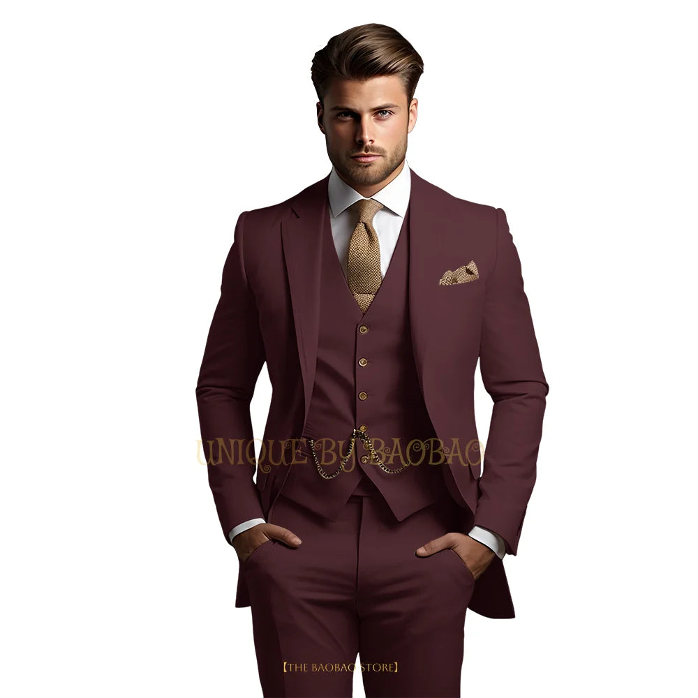 Men's grey 3-piece suit with jacket, vest, and trousers, elegant classic wedding and formal attire by Showlu Fashion Store