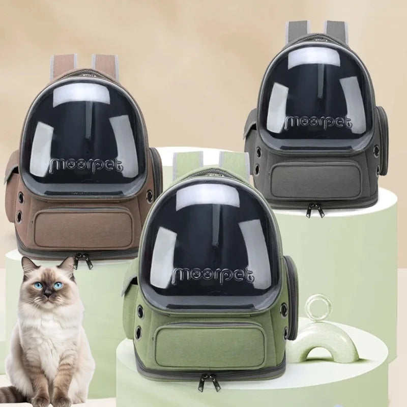 Showlu Fashion Cat Carrier Backpack with breathable transparent design, ideal for traveling with your cat in comfort and style.