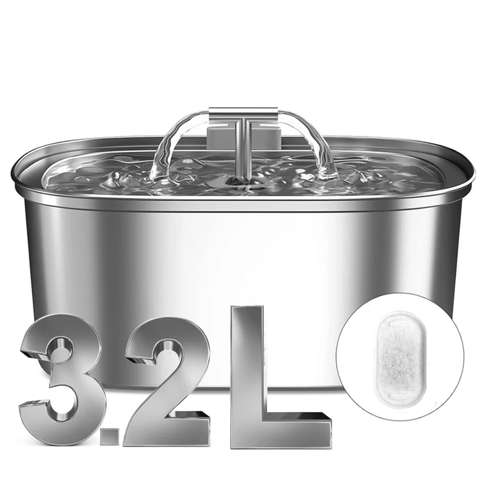 Showlu stainless steel cat water fountain with ultra-quiet pet dispenser, featuring a sleek, modern design for fresh, filtered drinking water.