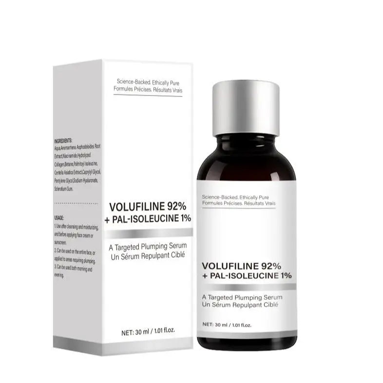 Volufilin face serum with niacinamide and hyaluronic acid for deep hydration, plumping, and smoothing dry facial skin.