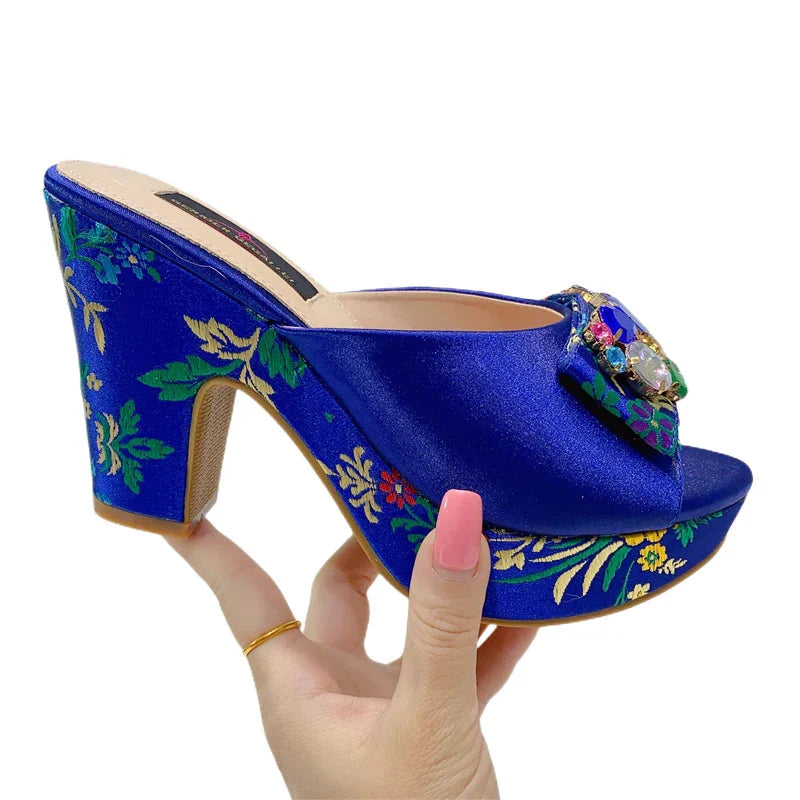 Geriger Gegallel women's high heel sandals with embroidered rhinestones and 10cm heels, featuring elegant design and intricate details.