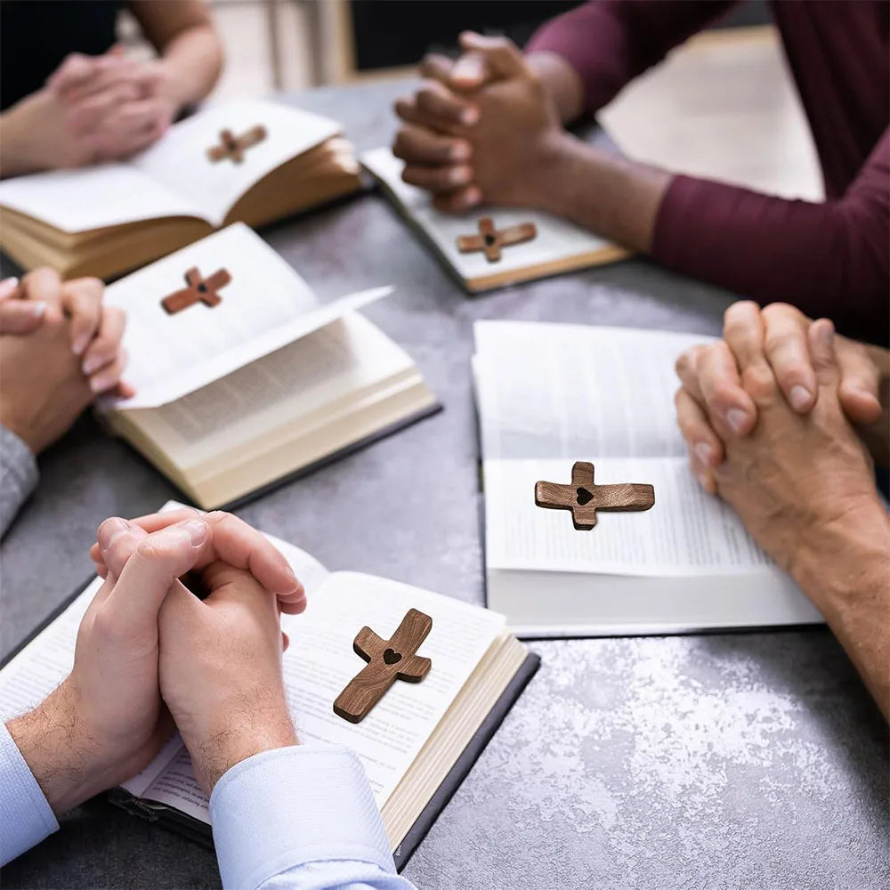 Black walnut wood pocket cross from Showlu Fashion Store, ideal for prayer, faith, and stress relief, featuring a spiritual and compact design.