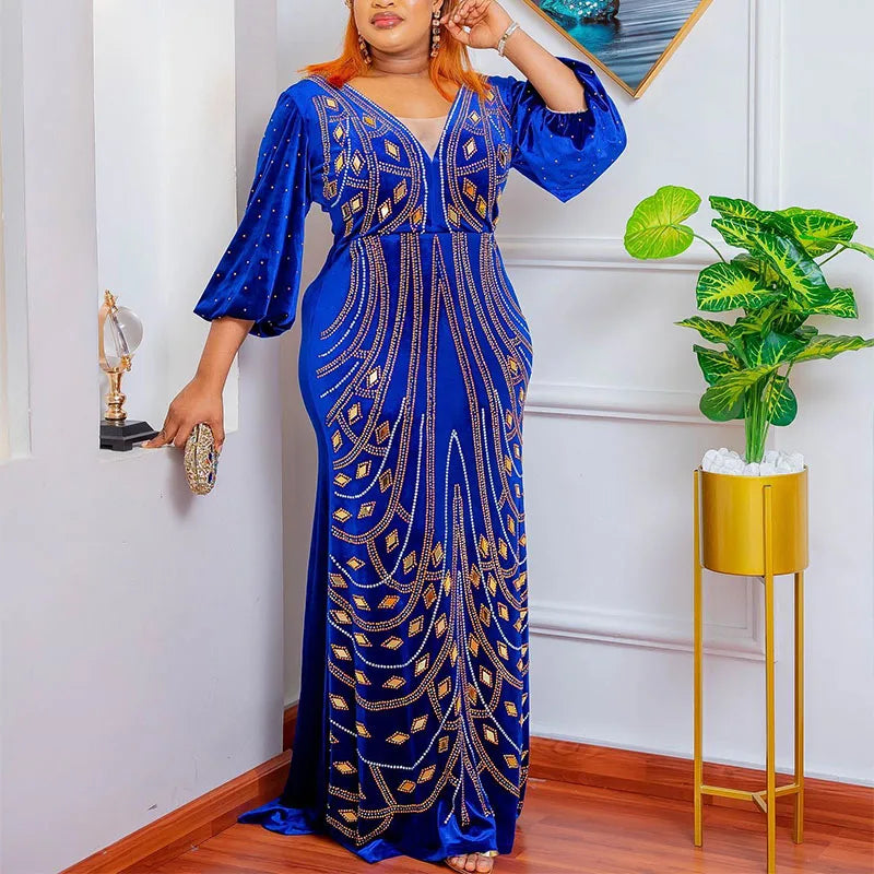 Luxury velvet evening dress by SHOWLU FASHION, diamond slim fit party gown with elegant design and sophisticated style.