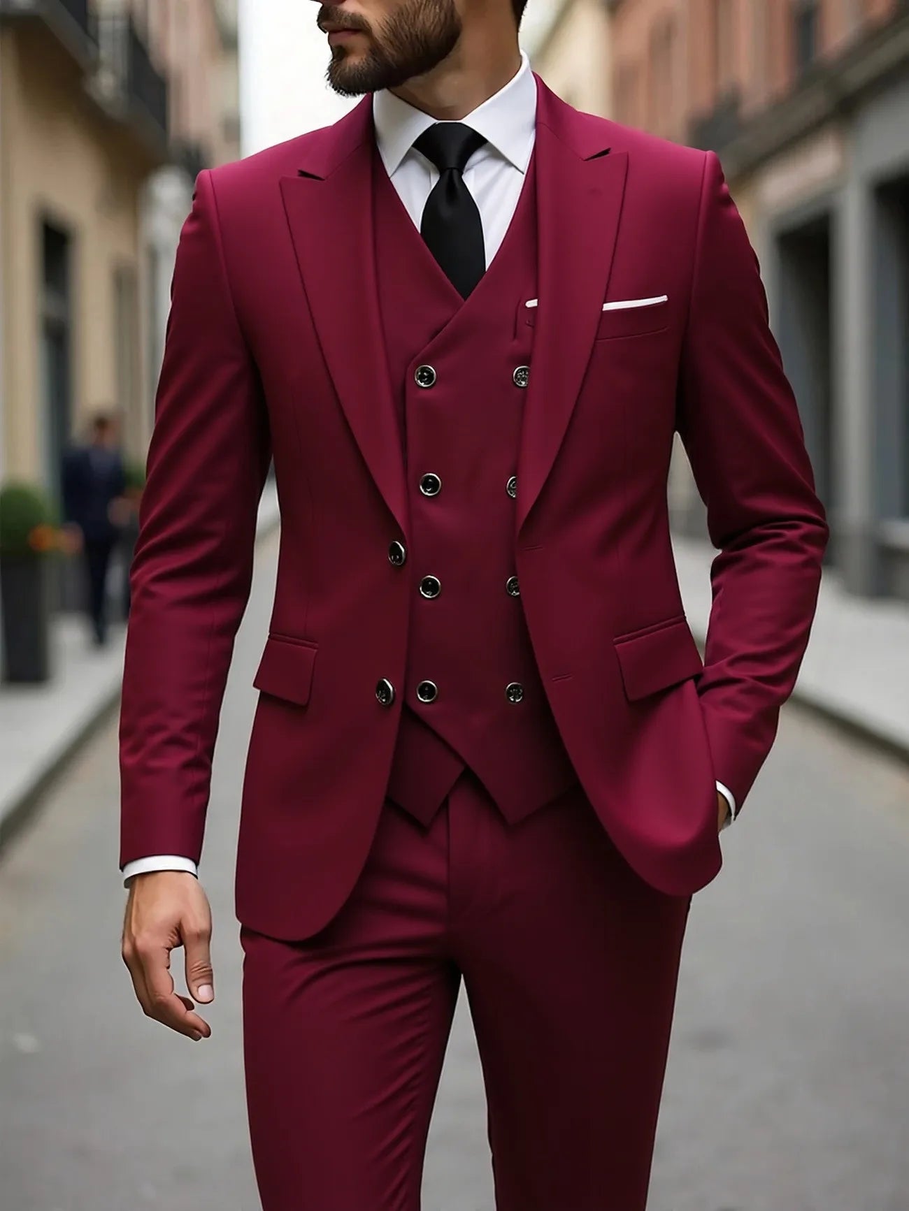 Classic wedding tuxedo for men, slim fit groom suit with jacket, vest, and pants, formal business attire by Showlu Fashion Store