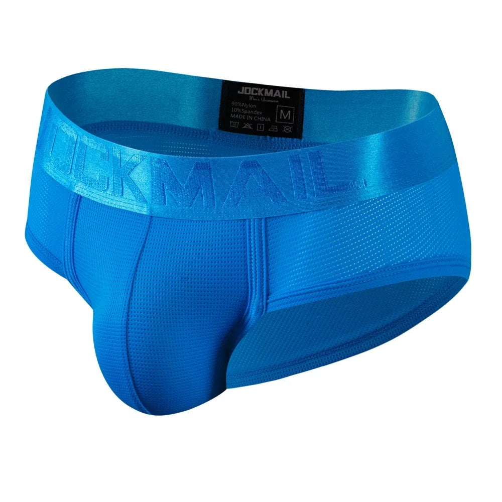 Men's nylon mesh briefs by Showlu Fashion, quick-dry solid color underwear with breathable mesh fabric for comfort