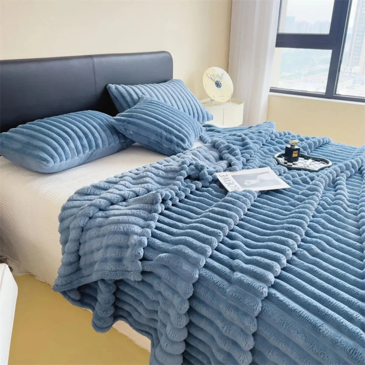 Solid color thickened wide striped multifunctional blanket, can be used as bed sheet cover blanket, nap blanket, pet blanket SHOWLU FASHION STORE