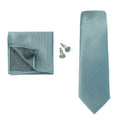 Solid color men's formal wedding necktie with jacquard woven design, matching handkerchief and cufflinks set for business or wedding attire