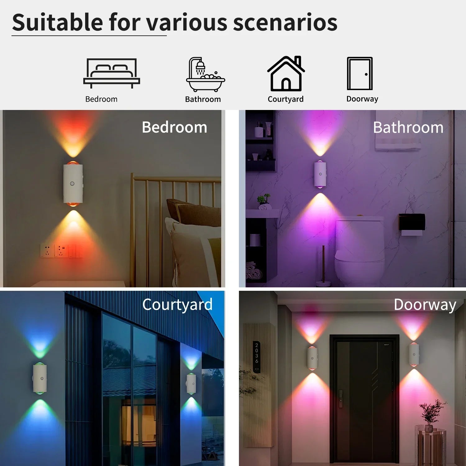 Colorful GlowSense™ Motion Light by TLEDMP Store displaying 7-color smart wireless LED glow in a modern setting.