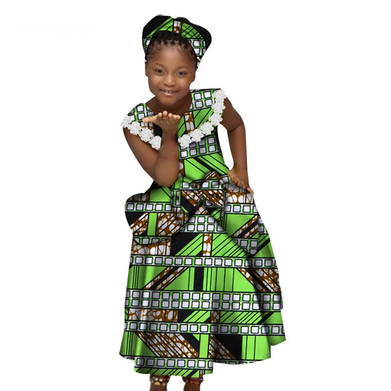 African print mermaid dress for girls by SHOWLU FASHION STORE, made from cotton Bazin Riche Dashiki fabric with vibrant colors and patterns.
