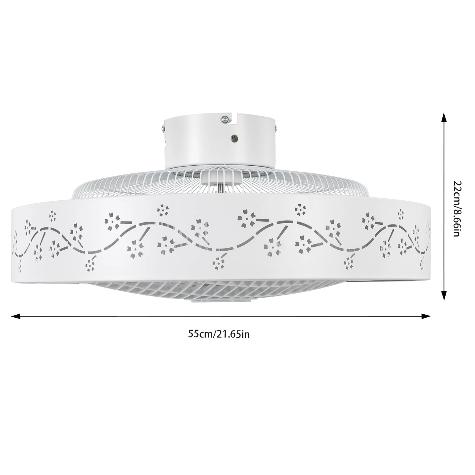 Showlu 55cm flush mount smart ceiling fan with dimmable LED light, modern design, and remote control in a home setting.