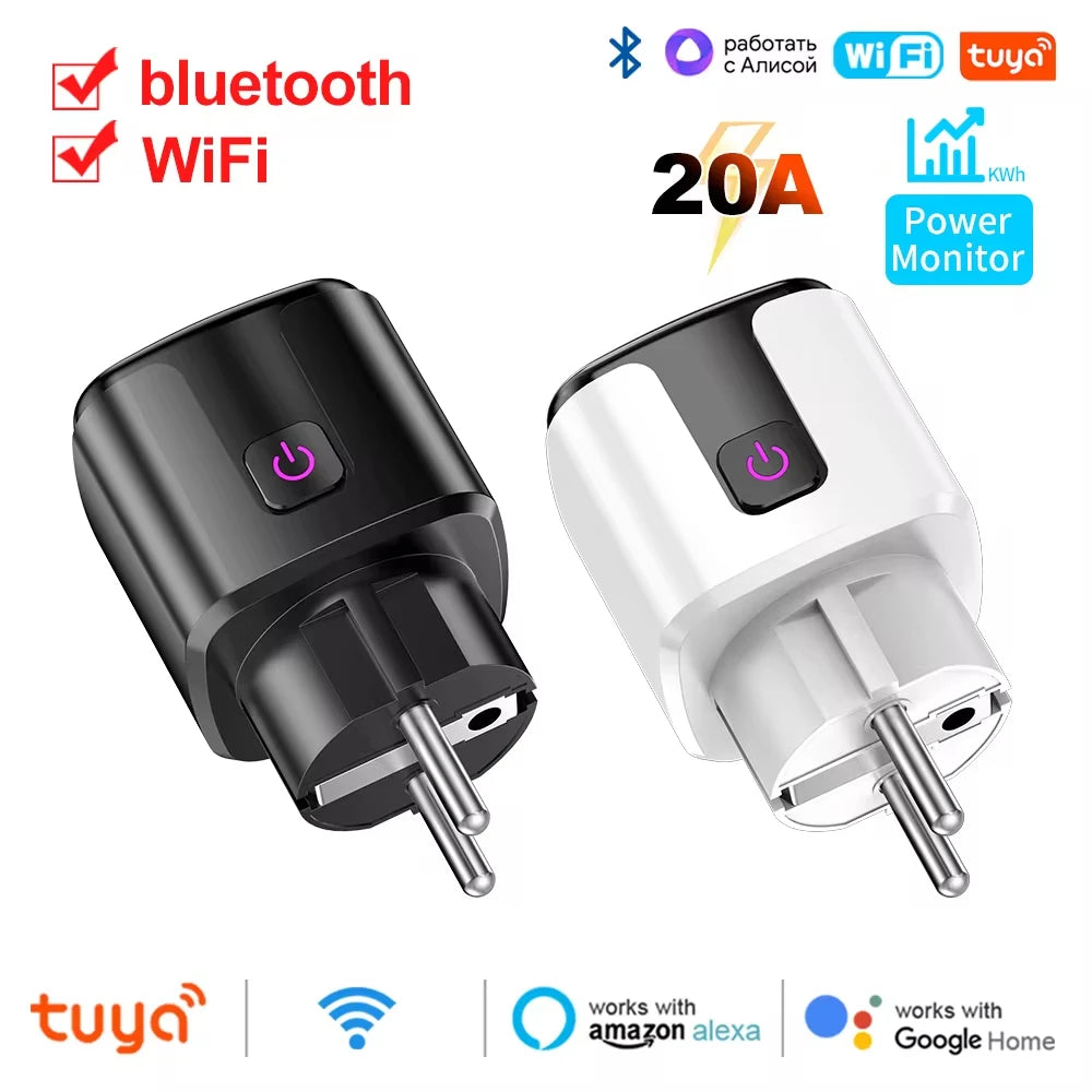 Showlu Smart WiFi Smart Plug with EU socket, power monitor, and voice control for convenient home automation.