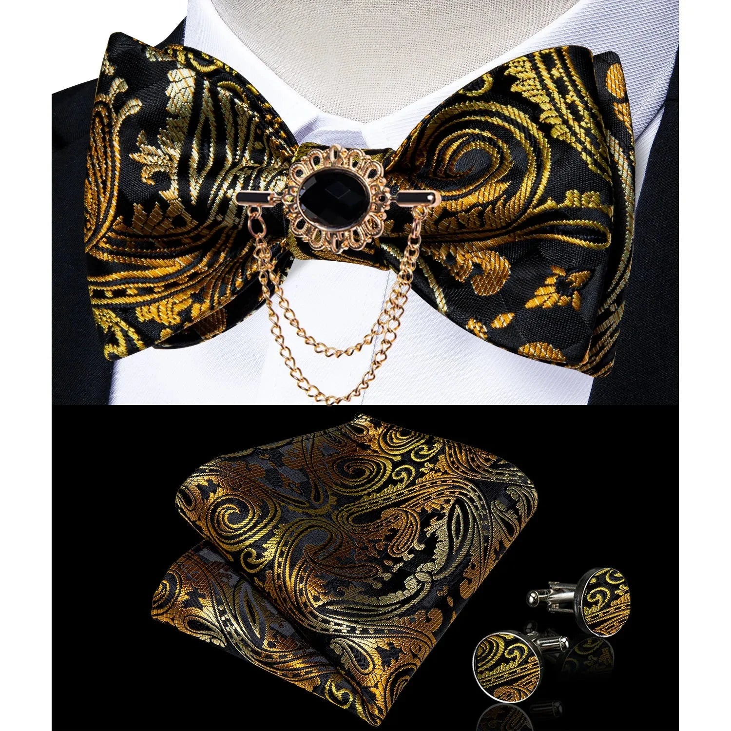 Pink plaid silk self-tie bow tie set with brooch and hanky, stylish accessory by SHOWLU FASHION STORE