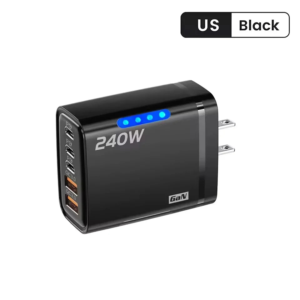 240W GaN 5 in 1 Fast Charging Phone Charger USB C Charger Power Adapter Type C EU/US Plug Wall Charger For iPhone Samsung Xiaomi