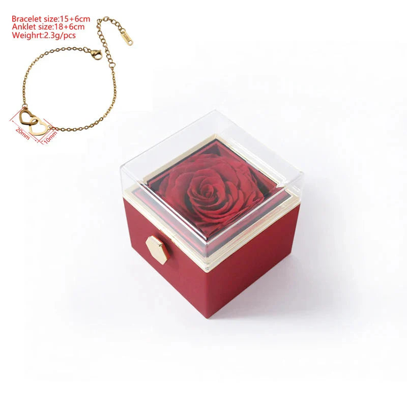 Double heart steel bracelet with eternal rose box by SHOWLU FASHION, featuring a stylish and romantic jewelry design.