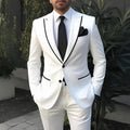 White men's tuxedo suit with blazer and pants, suitable for wedding, prom, or formal occasions, by Showlu Fashion Store.