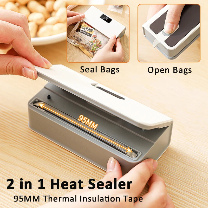 Showlu Smart General Mini Bag Sealer with compact design for sealing plastic bags, shown in close-up view.